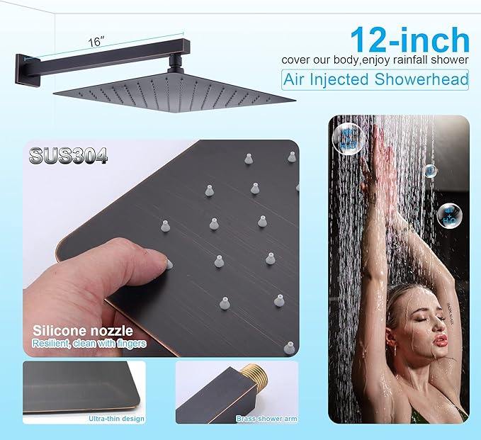 Enga Shower Body Spray System, 12 Inch Rain Shower Head System Wall Mounted, All Metal Shower Jets System, Oil Rubbed Bronze