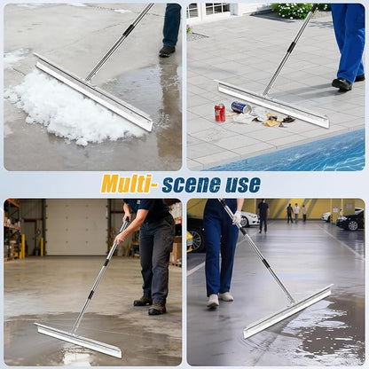 CAROD 33.4" Heavy Duty Floor Squeegee for Concrete, Industrial Silicone Blade Squeegee for Floor with 63" Stainless Handle, Anti-Splash Curved Baffle Design for Warehouse, Factory, Outdoor Use