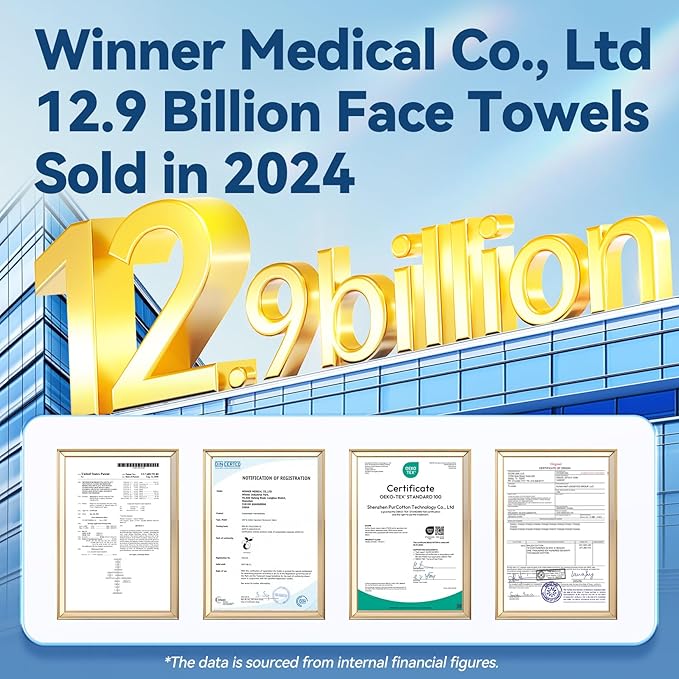 Winner Soft Face Towels, 100% USDA Biobased Facial Towels, 2 Packs per Case, 12 Bags Total
