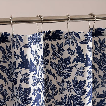 SLEEP ZONE Navy Leaf Shower Curtain Waterproof Curtains for Bathroom Decor Bathtub Farmhouse Shower Curtain 72" × 72"