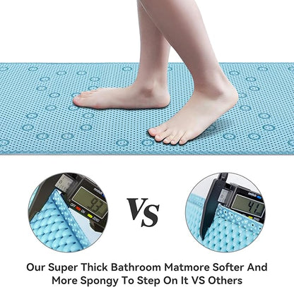Double Layer Foam Non Slip Bathtub Mat 37x17in, More Comfortable and Thicker Tub Mat Than Ordinary Foam Shower Mat, Bath Mat for Tub with Suction for Comfort and Safety (Blue, 36'' x 17'')