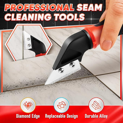 DIYSELF Caulking Tool, 4 in 1 Caulk Remover Tool for Bathroom, Bathtub, Grout, Shower, Tile, Window, Razor Scraper Tool for Cleaning, Silicone Caulk Removal Tool (Red)