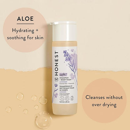The Honest Company 2-in-1 Cleansing Shampoo Body Wash Gentle for Baby Naturally Derived Tear-free Hypoallergenic Lavender Calm 18 fl oz
