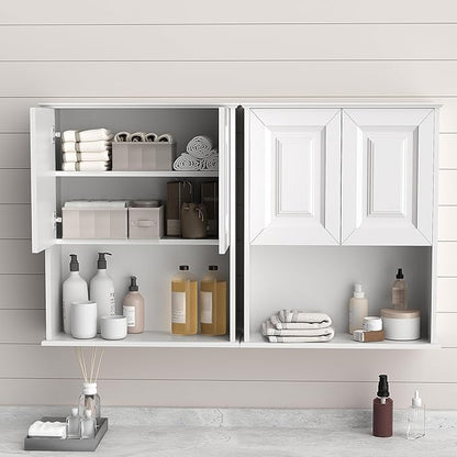 Bathroom Wall Cabinet Wooden with 2 Doors,Over the Toilet Storage Cabinet,Bathroom and Laundry Wall Mount Storage Medicine Cabinet with Open and Adjustable Shelf,Easy Assembly (Style B-2 PC, White)