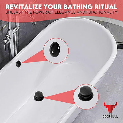 Tip-Toe Bathtub Drain Trim Kit with Two-Hole Overflow Faceplate – All Brass Tub Drain Stopper Replacement – Fits Fine or Coarse Thread Drain Shoe – Universal Tub Drain Assembly