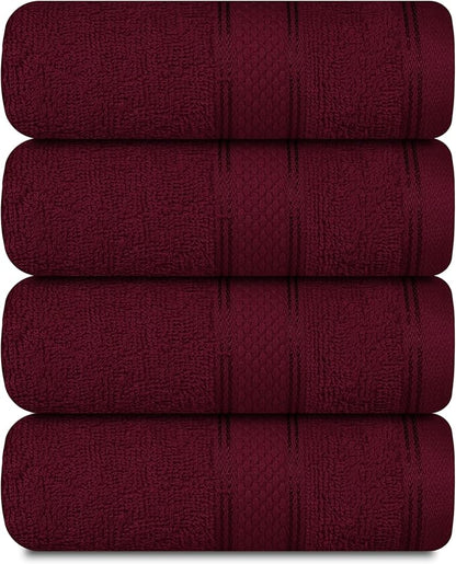 Casa Lino 100% Cotton Hand Towels for Bathroom - Soft, Highly Absorbent & Quick Dry Kitchen Towels - Gym Towel Set - Travel Towel Set - 24" x 16" - Pack of 4 - (Burgundy)