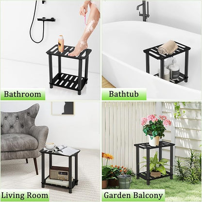 Shower Stool for Inside Shower, Shower Bench Stool with Storage Shelf, Stainless Steel Shower Stool for Shaving Legs, Waterproof Shower Foot Rest, Bathroom Shower Bench Seat Shower Chair