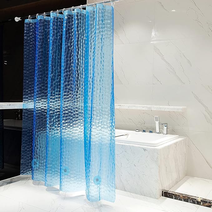 Bostofy Waterproof Shower Curtain Liner EVA Thick Shower Curtain with Heavy Duty 3 Bottom Magnets, Shower Liner for Shower Stall, Bathtubs, 3D Pebble Pattern, 72 x 72,12 Hooks