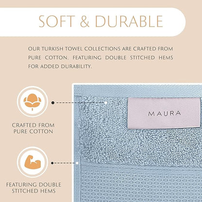 MAURA Light Blue Bath Towel Set of 8 for Bathroom. Turkish Cotton Luxury Bath Towels. Extra Large, Thick, Plush & Soft. Hotel & Spa Quality - Serenity Blue