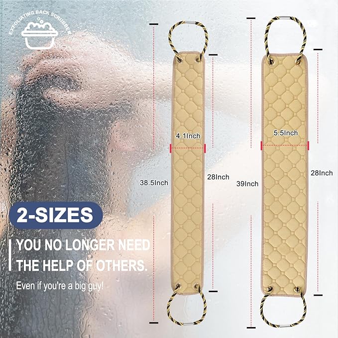 Exfoliating Back Scrubber with Handles, 39 Inch Double-Sided Back Exfoliator Body Scrub Towel, Exfoliating Washcloth Bath Tool for Use in Shower, Back Washer to Deep Clean Your Skin for Men & Women