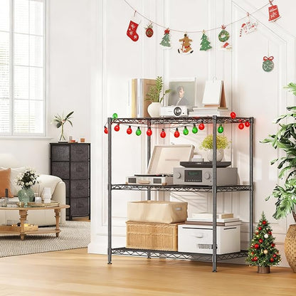 3 Tier Storage Shelves Metal Shelving Unit,Adjustable Wire Rack Pantry Kitchen Shelves,Small Shelf Wire Shelving for Laundry Office Bedroom Dorm Bathroom Closet 24" W x 30" H x 14" D Black Shelves