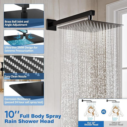 Shower System with Tub Spout, All Metal Tub Shower Faucet Set with 10'' Rain shower heads and handheld spray combo,Wall Mounted Tub Shower Systems with Valve and Trim Kit, Matte Black