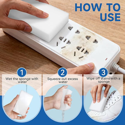 100 Pack Magic Sponge Eraser, Non-Scratch Melamine Sponges in Bulk, Multi Surface Power Scrubber Foam Cleaning Pads for Bathtub, Floor, Baseboard, Bathroom, Wall Cleaner - White Sponges