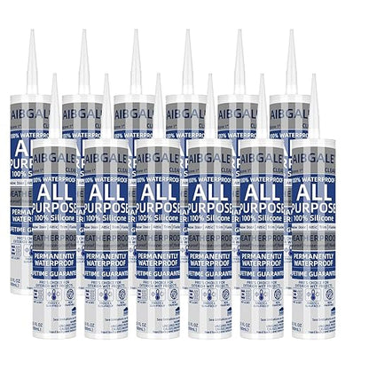 12 Pack of Clear Silicone Sealant, All-Purpose 100% Waterproof Silicone Caulk - 10.1 oz Cartridge, Adhesive Caulking Tool for Indoor & Outdoor Windows, Aquarium, Bathroom Auto Leak Seal (12)