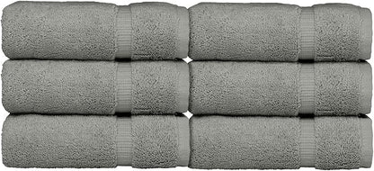 Luxury Hotel & Spa Collection, Quick Dry 100% Turkish Cotton 700 GSM, Eco Friendly Towel, for Bathroom, Gymand Kitchen Dobby Border Soft Hand Towel Set 16 X 30, Gray, Hand Towels - Set of 6