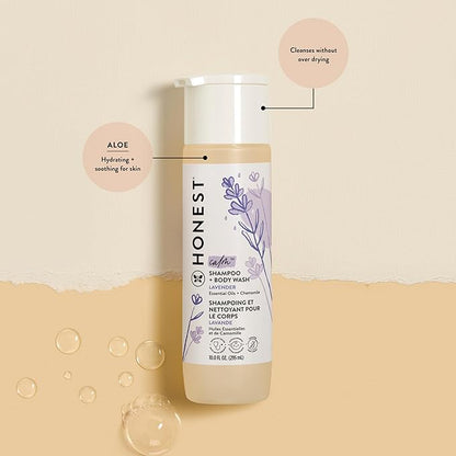 The Honest Company 2-in-1 Cleansing Shampoo and Body Wash Face Lotion Bundle Gentle for Baby Naturally Derived Lavender Calm 18.5 fl oz