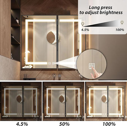 APRILSOUL 36X30 Inch Black Bathroom Medicine Cabinet with Mirror, Recessed or Surface Lighted Medicine Cabinet with 3 Colors Temperature, Dimmable Light
