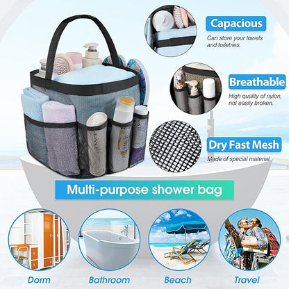 Attmu Mesh Shower Caddy Portable for College Dorm Room Essentials with 8 Pockets, Hanging Caddy Dorm Basket, Quick Dry Shower Bag for Bathroom