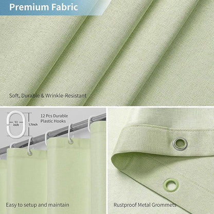 2-in-1 Waterproof Fabric Shower Curtain or Liner,Linen Textured,Breathable TPU & Washable Bathroom Shower Curtain Set with 12 Plastic Hooks,Modern,72"x72",Green