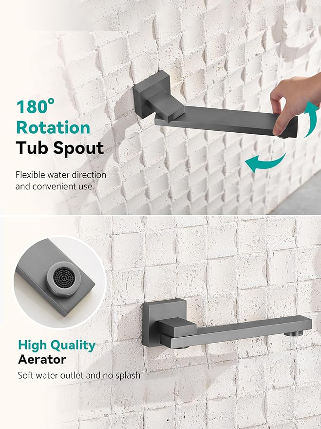Lefton Shower System in Fahrenheit Display (Battery-free), 10” Overhead Shower Head with All-in-one Handheld Spray Showerhead and Bathtub Faucet, 4-in-1 Control System, SSWM2502 (Grey)