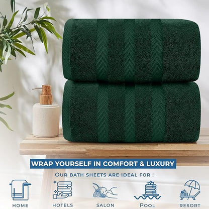 DAN RIVER 2 Pack Luxury Bath Sheets 35x70, 600 GSM, Soft & Quick Dry 100% Ring Spun Cotton Towels Ideal for Hotels, Spas, Gyms & Salons Extra Large, Hunter Green