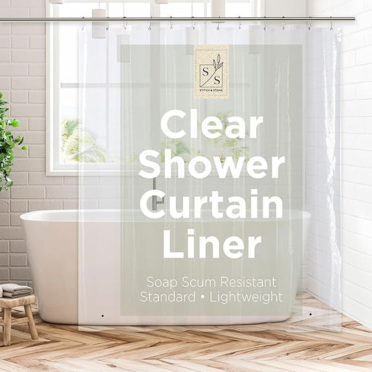 Stitch & Stone Shower Curtain Liner, Premium Lightweight Durable Waterproof 4g PEVA for Bathroom with Weighted Magnets, Standard Size 70" x 72" Clear 1 Pack