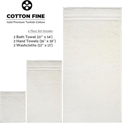 Premium 6 Piece Towel Set, 2 Bath Towel, 2 Hand Towels, 2 Washcloths, 100% Turkish Cotton Soft Absorbent Towels (Cream White, 6 Piece Towel Set)