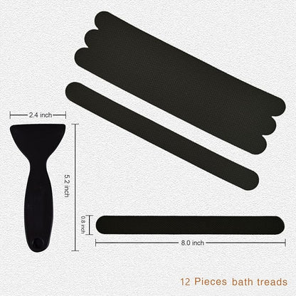 Non-Slip Bathtub Stickers 24 PCS Safety Bathroom Tubs Showers Treads Adhesive Decals Scraper (Black)