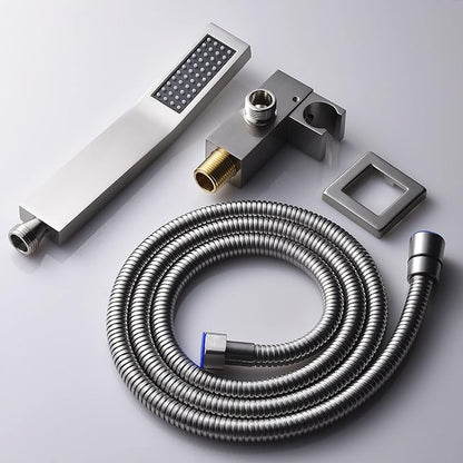 Brushed Nickel Solid Brass Shower Wand High Pressure Handheld Shower Head Detachable with 59inch Stainless Steel Shower Hose and Adjustable Bracket Set