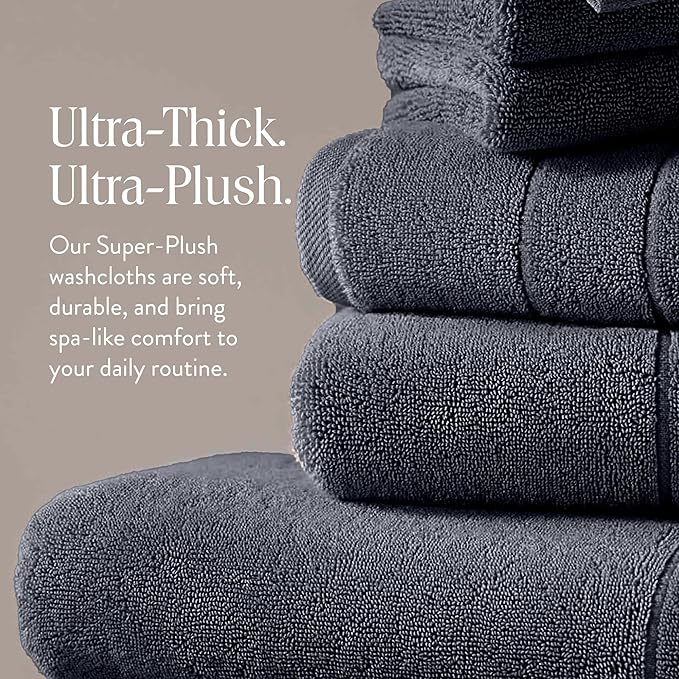 Brooklinen Super-Plush Turkish Cotton Washcloths - Set of 2 - Cotton, 820 GSM, Highly Absorbent, Machine Washable, Perfect for Home & Bathroom (13" x 13", Graphite Grey)