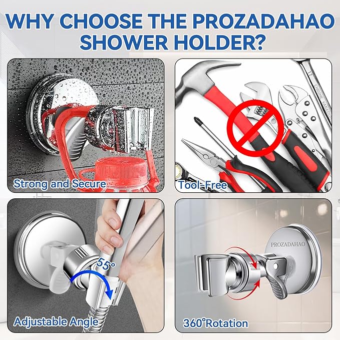 Adjustable Shower Head Holder, Bathroom Suction Cup Handheld Shower Head Bracket, Removable Wall Mounted Suction Bracket (Silver-1)