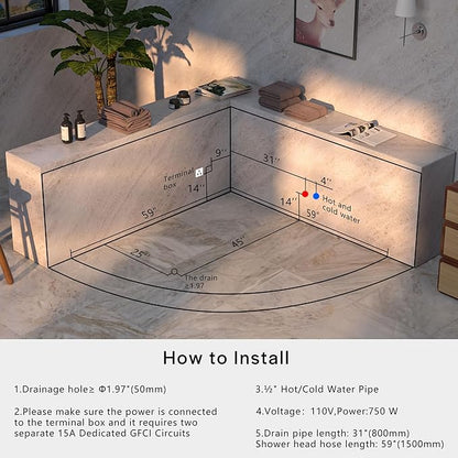 Empava 59" Corner Whirlpool Bathtub for 2-Person, Luxury Jetted Spa Tub with 10 Hydro Massage Jets, Built-In Heater, Chromatherapy LED Lights & Constant Heat System, ETL Certified Acrylic Tub