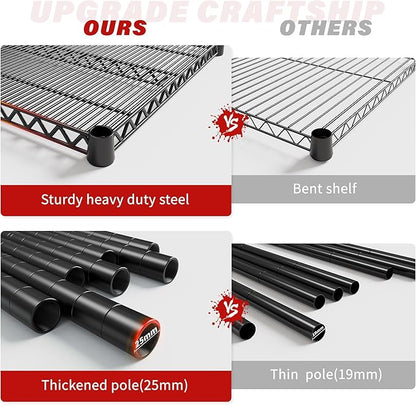 REIBII 82.6" H*60''W*17.7" D Steel Heavy Duty Wire Shelving with Wheels, 6-Tier Adjustable Storage Shelves 3598LBS Commercial Metal Shelves for Pantry, Garage, College Dorm School Industrial Shelving