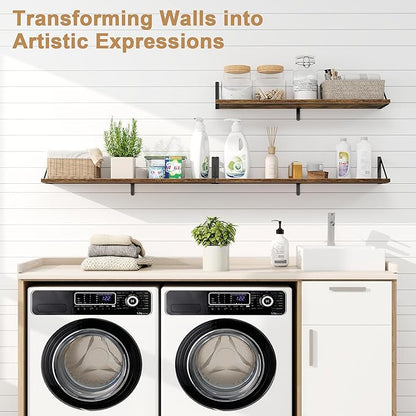 Fun Memories Floating Shelves for Wall, 36 Inches Long Set of 3 Wall Shelves for Bedroom, Floating Bookshelves with Metal Brackets for Living Room, Kitchen, Bedroom and Laundry Room (Rustic Brown)