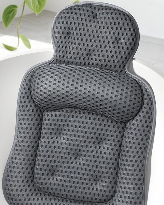 Bath Pillows for Tub, Cozy Bathtub Cushion for Head and Neck with Soft 3D Mesh Fabric and 54 Non-Slip Suction Cups, Relaxing Tub and Shower Accessories Spa Gift Gray Extra Thick