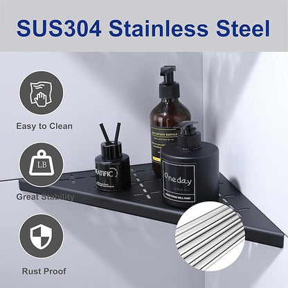 12" Corner Shower Shelf, 2-Pack Shower Shelves SUS304 Stainless Steel Bathroom Shelves for Tile Walls, Recessed Corner Shelf Organizer Rack, Large Size (Matte Black)