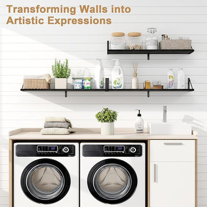 Fun Memories Floating Shelves for Wall, 36 Inches Long Set of 3 Wall Shelves for Bedroom, Floating Bookshelves with Metal Brackets for Living Room, Kitchen, Bedroom and Laundry Room (Black)