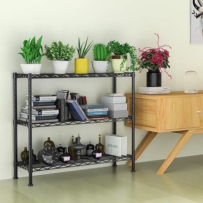 3-Shelf Adjustable Heavy Duty Storage Shelves,36" Wx14 Dx35.8 H Metal Organizer Wire Rack for Laundry Bathroom Kitchen Pantry Closet Garage Shelving Black