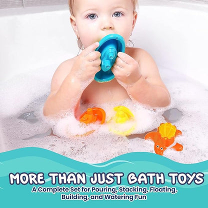 Water Time Buddies – 11pcs Toddler Water Toy Set with Watering Can, Boats, Toy Animals, Stacking Cups & Buckets, Toddler Bath Toys for 1+, Kids Pool Toys & Indoor Accessories for Water Play
