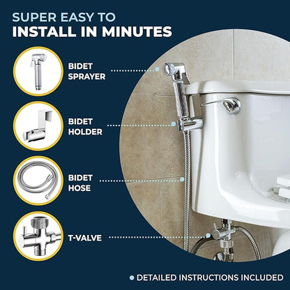 HammerHead Showers Solid Metal Handheld Bidet Sprayer for Toilet, Handheld Bidet Attachment with 59-Inch Hose and Leak-Proof T-Valve, Jet Spray for Toilet, Muslim Shower, Chrome