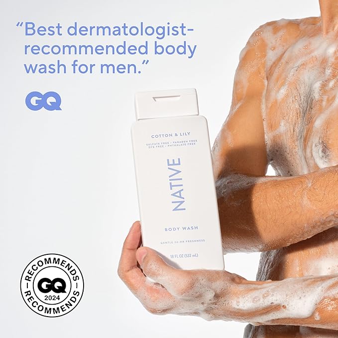 Native Body Wash Contains Naturally Derived Ingredients | For Women & Men, Sulfate, Paraben, & Dye Free Leaving Skin Soft and Hydrating | Cotton & Lily 18 oz