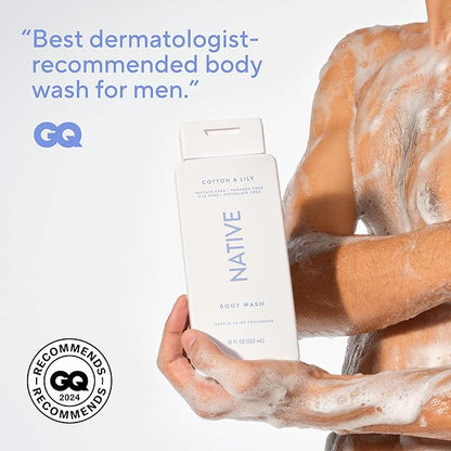 Native Body Wash Contains Naturally Derived Ingredients | For Women & Men, Sulfate, Paraben, & Dye Free Leaving Skin Soft and Hydrating | Cotton & Lily 18 oz
