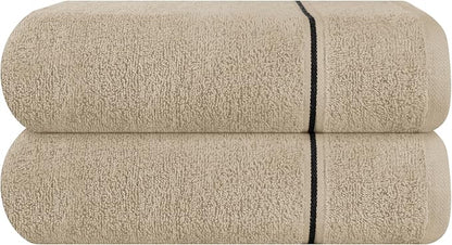 MyOwn Cotton 2 Pack Oversized Bath Towel Set 28x55 inches, Large Bath Towels, Ultra Absorbant Compact Quickdry & Lightweight Towel, Ideal for Gym Travel Camp Pool - Tan