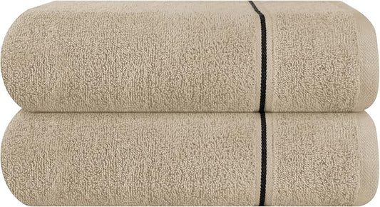 MyOwn Cotton 2 Pack Oversized Bath Towel Set 28x55 inches, Large Bath Towels, Ultra Absorbant Compact Quickdry & Lightweight Towel, Ideal for Gym Travel Camp Pool - Tan