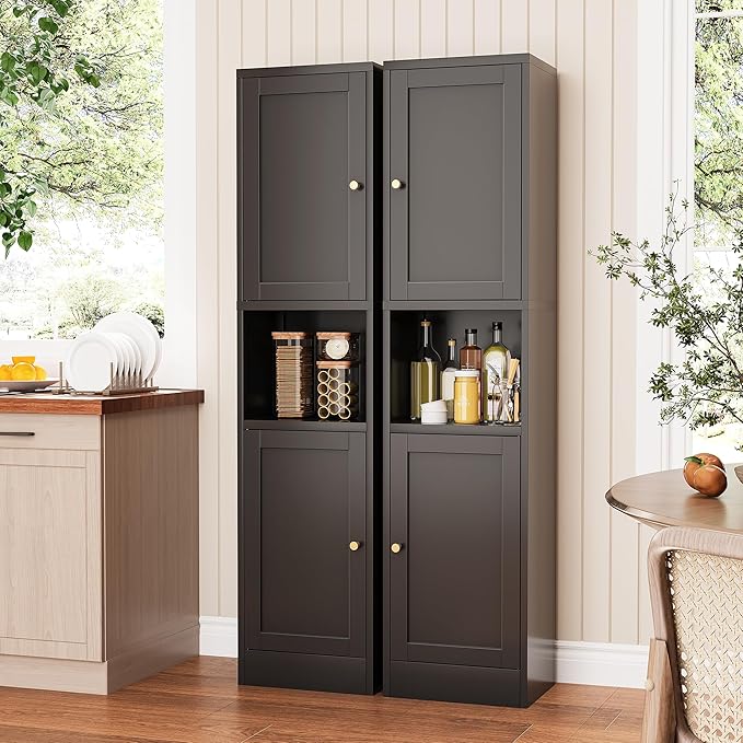 Tall Bathroom Storage Cabinet, Metal Narrow Cabinet with Ajustable Shelves Open Countertop, Slim Pantry Cabinets for Small Spaces, Living Room, Kicthen, Dining Room