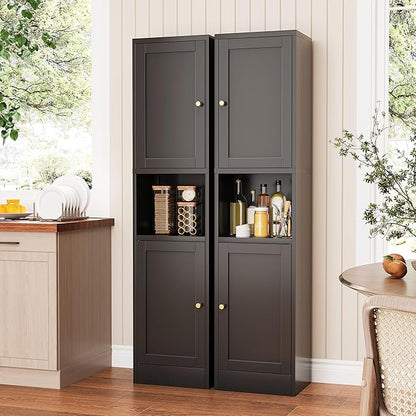 Tall Bathroom Storage Cabinet, Metal Narrow Cabinet with Ajustable Shelves Open Countertop, Slim Pantry Cabinets for Small Spaces, Living Room, Kicthen, Dining Room