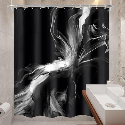 Cinbloo Black 60Wx72H Shower Curtain Abstract Bathroom Decor for Men Modern Ombre White Marble Ink Texture Bathroom Curtain Set Minimalist Neutral Simple Dark Cool Bath Bathroom Accessories Decor