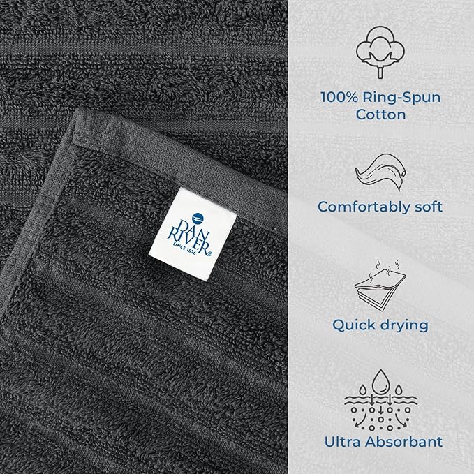 DAN RIVER Pack of 2 Bath Sheet 35x70 Inches, Extra Large Ribbed Gray Bath Towels Oversized, Absorbent Cotton Towels for Bathroom