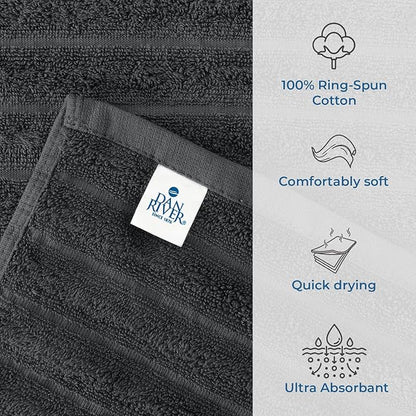 DAN RIVER Pack of 2 Bath Sheet 35x70 Inches, Extra Large Ribbed Gray Bath Towels Oversized, Absorbent Cotton Towels for Bathroom