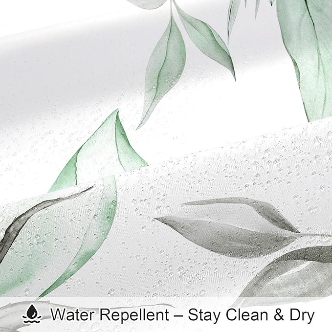 Green and Grey Boho Watercolor Floral Shower Curtain, Ink Painting Style Blossom & Leaf Shower Curtains for Chic Elegant Bathroom, Artistic Fabric Cloth Flower Shower Curtain, 72x72